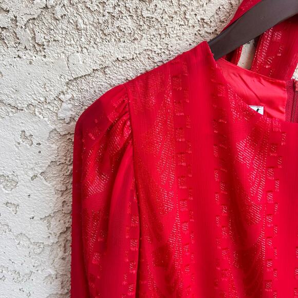 Vtg Kevin Stuart Blouson Dress Red Metallic Size 10 - Picture 5 of 5
